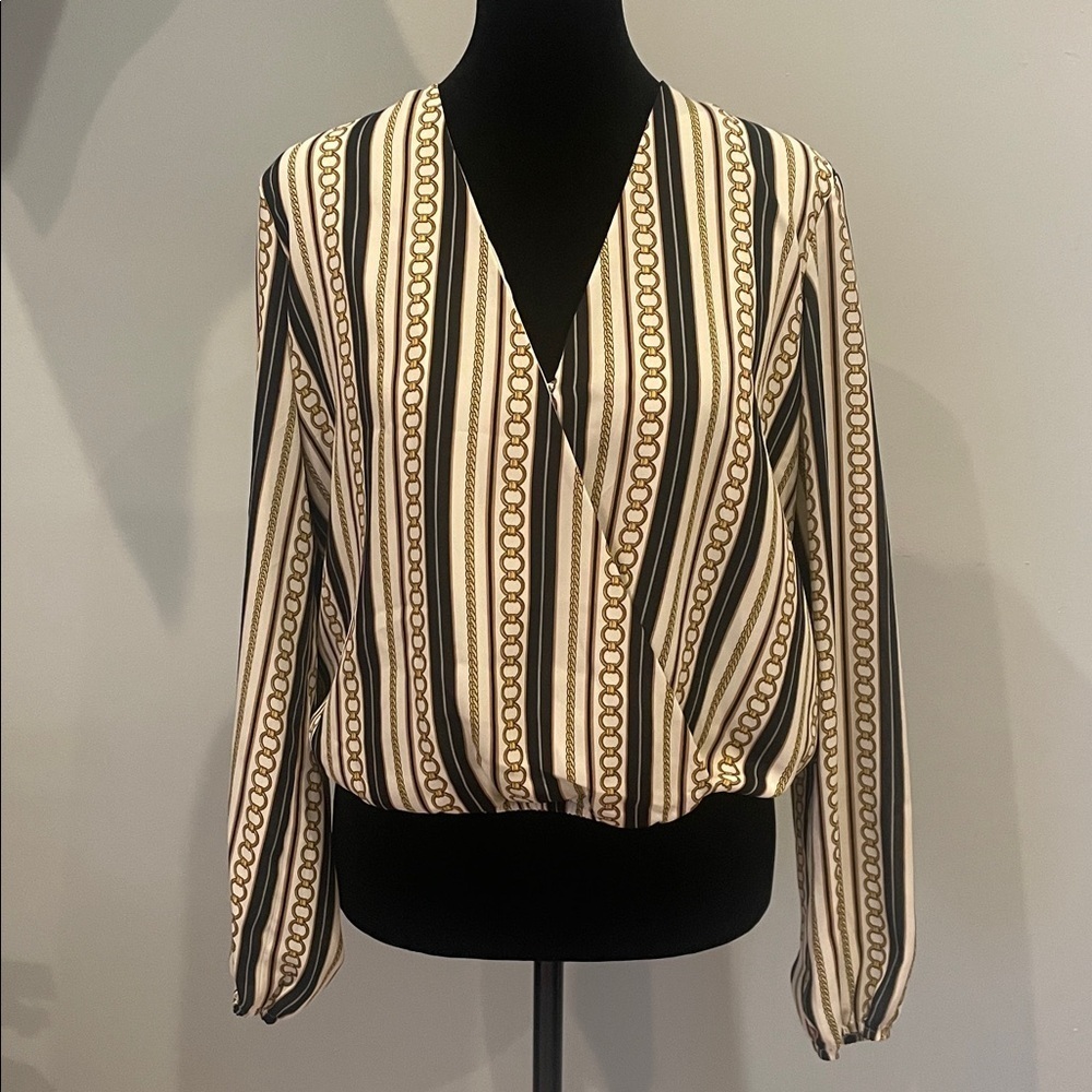 Chic Striped Blouse with Chain Design - designer looks